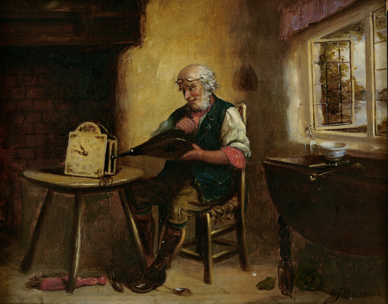Limpando o relógio, 1880 de G. J. Barnes
