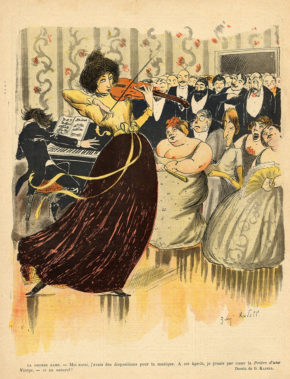 Sátira de uma noite musical de salão da contracapa de &39;Le Rire&39;, 17 de dezembro de 1898 de G. Kadell