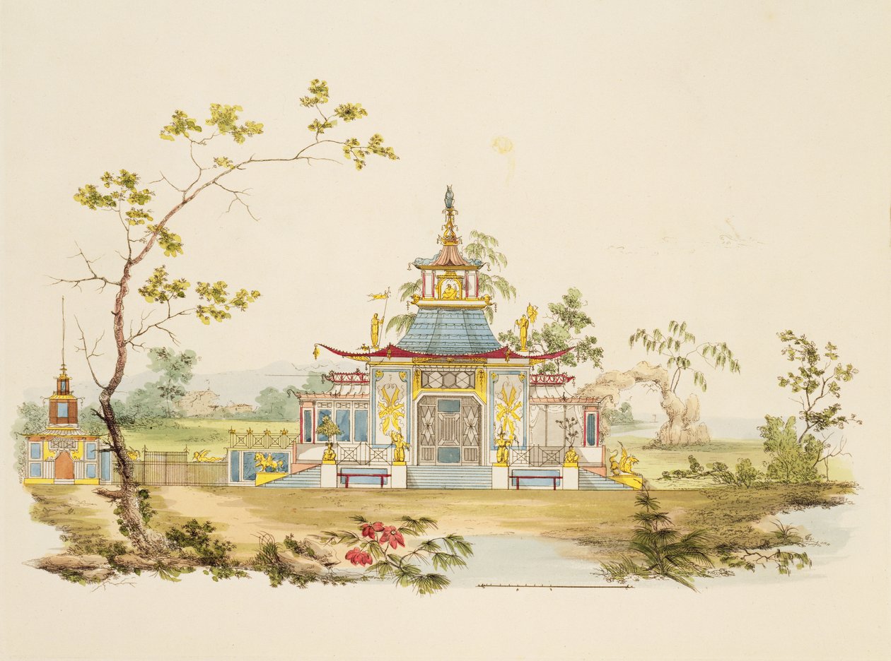 Design para um templo chinês, c.1810 (caneta e tinta sobre papel) de G. Landi