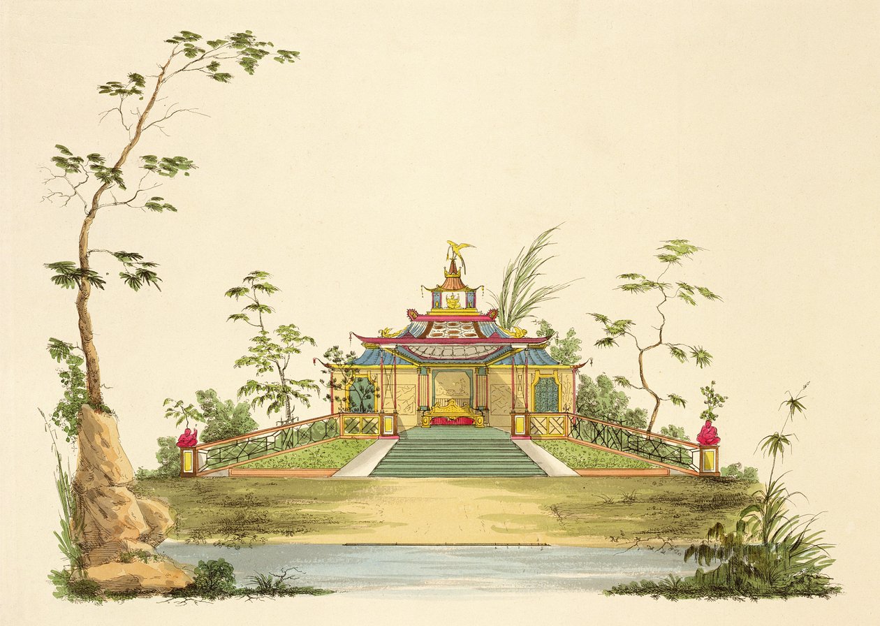 Design para um templo chinês, c.1810 (caneta e tinta sobre papel) de G. Landi