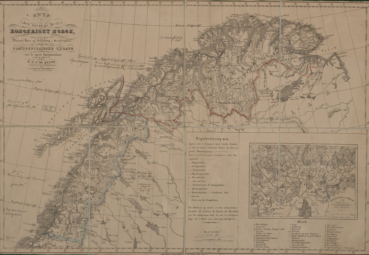 Mapa da coleção de mapas da Biblioteca Nacional. O mapa é publicado em Bergen (1839) e mostra Norte da Noruega de G Prahl