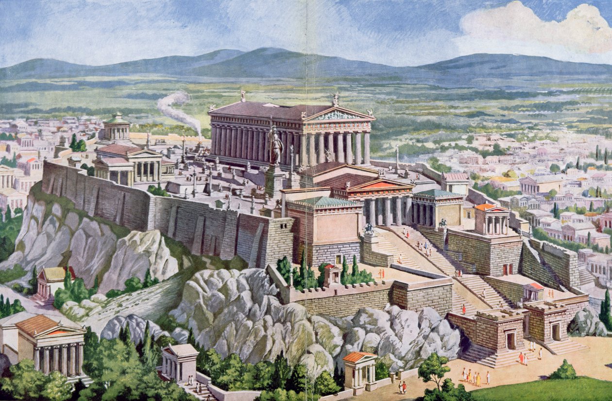 A Acrópole em Atenas na Grécia Antiga, 1914 de G. Rehlender