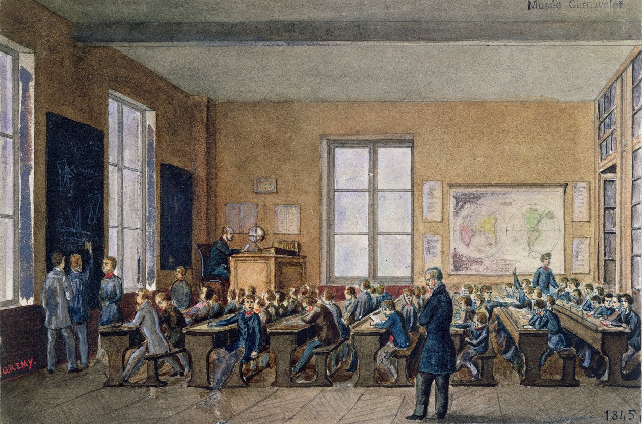 Sala de aula na Instituição Caillet, rue de la Cité, Paris, 1845 (wc no papel) de G. Remy