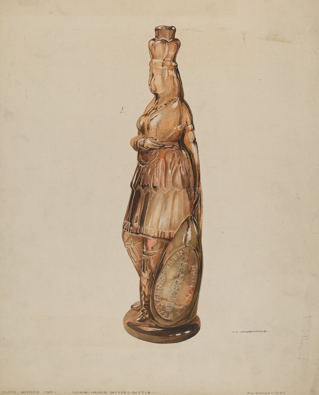 Garrafa de amargos da donzela indiana de G.A. Spangenberg