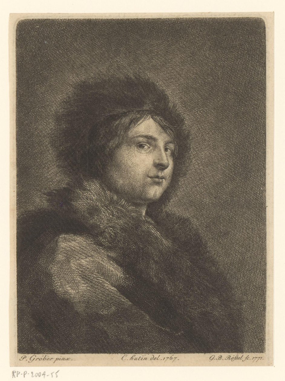 Retrato de um jovem desconhecido com casaco de pele e chapéu de G.B. Rössel