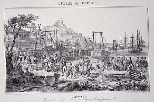 Remontagem de canhoneiras na Praia de Tche-Fou, a partir de "A Guerra na China de G.C. de Fortavion