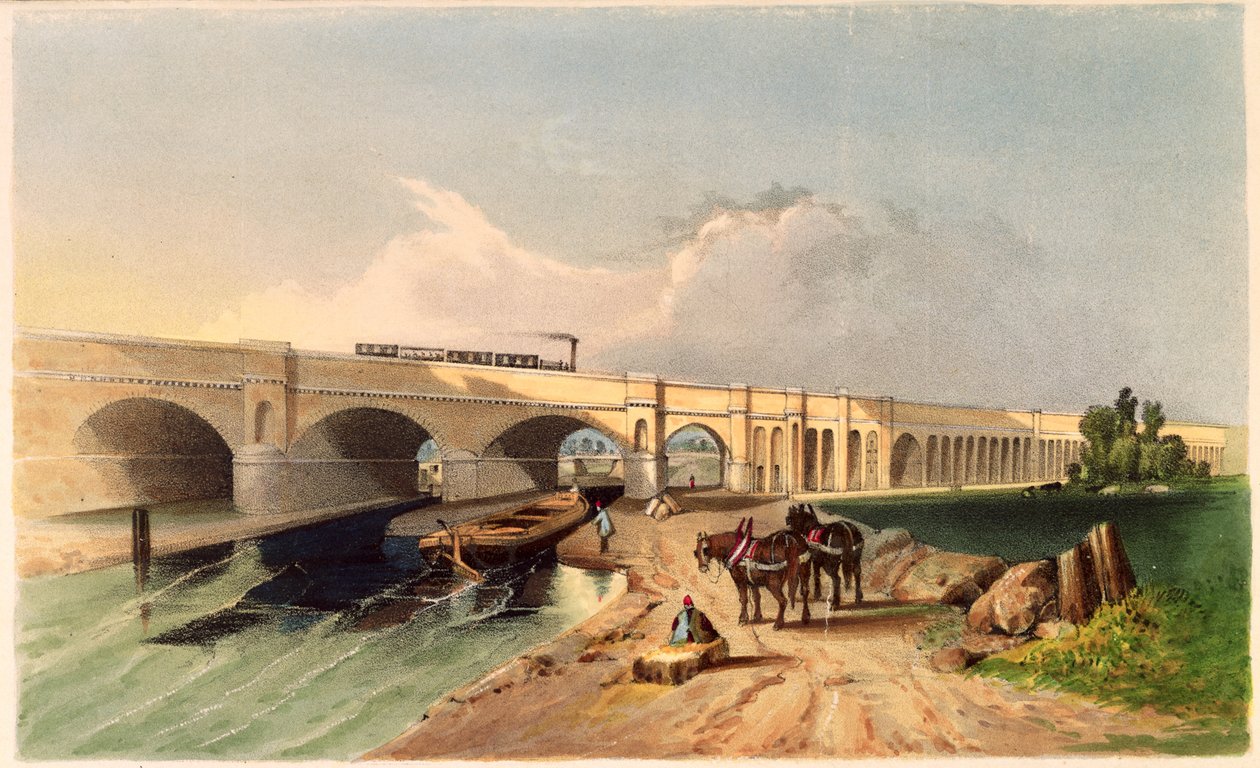 Vista do viaduto ferroviário de Greenwich em Deptford, 1836 de G.F. Bragg