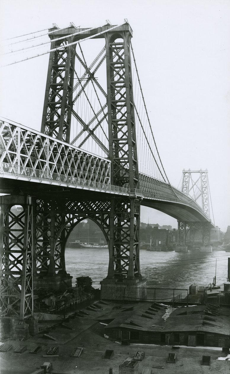 Ponte Williamsburg sobre East River durante a construção, 1898 de G.P. Hall und Sohn