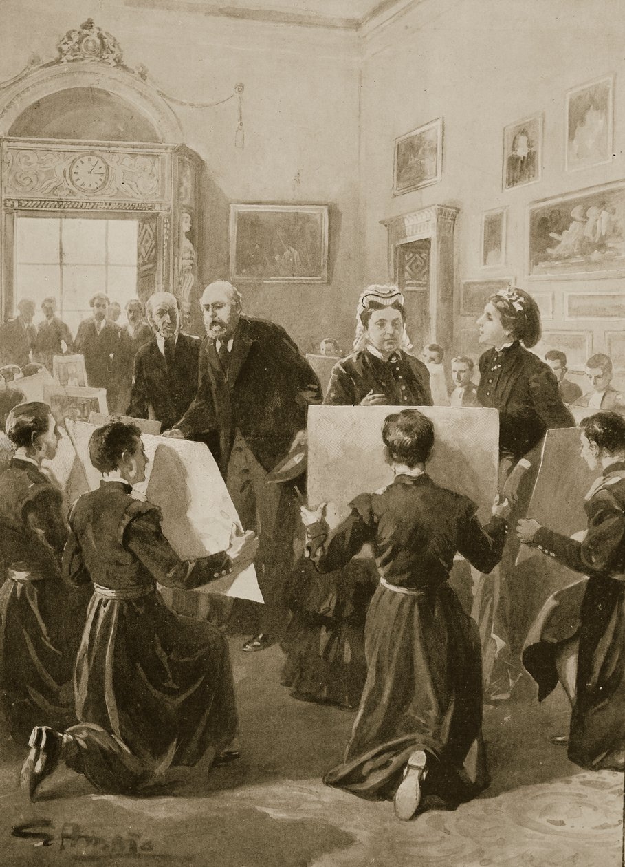 Bluecoat Boys mostrando seus desenhos para a Rainha Victoria no Palácio de Buckingham, 3 de abril de 1873, de "The Illustrated London News", 1901 de G.S. Amato