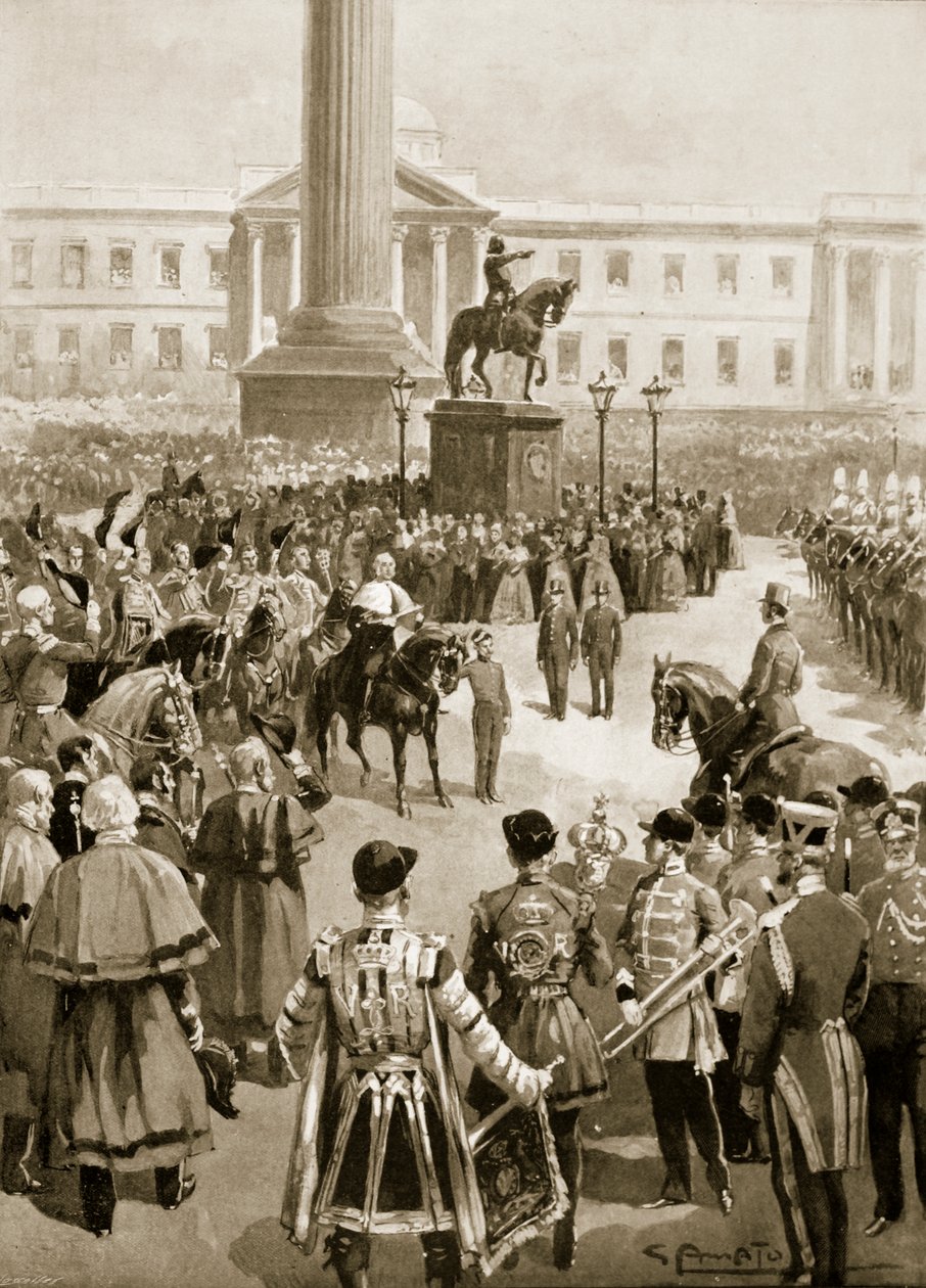 O Fim da Guerra da Criméia: A Proclamação da Paz em Charing Cross, abril de 1856, de "The Illustrated London News", 1901 de G.S. Amato