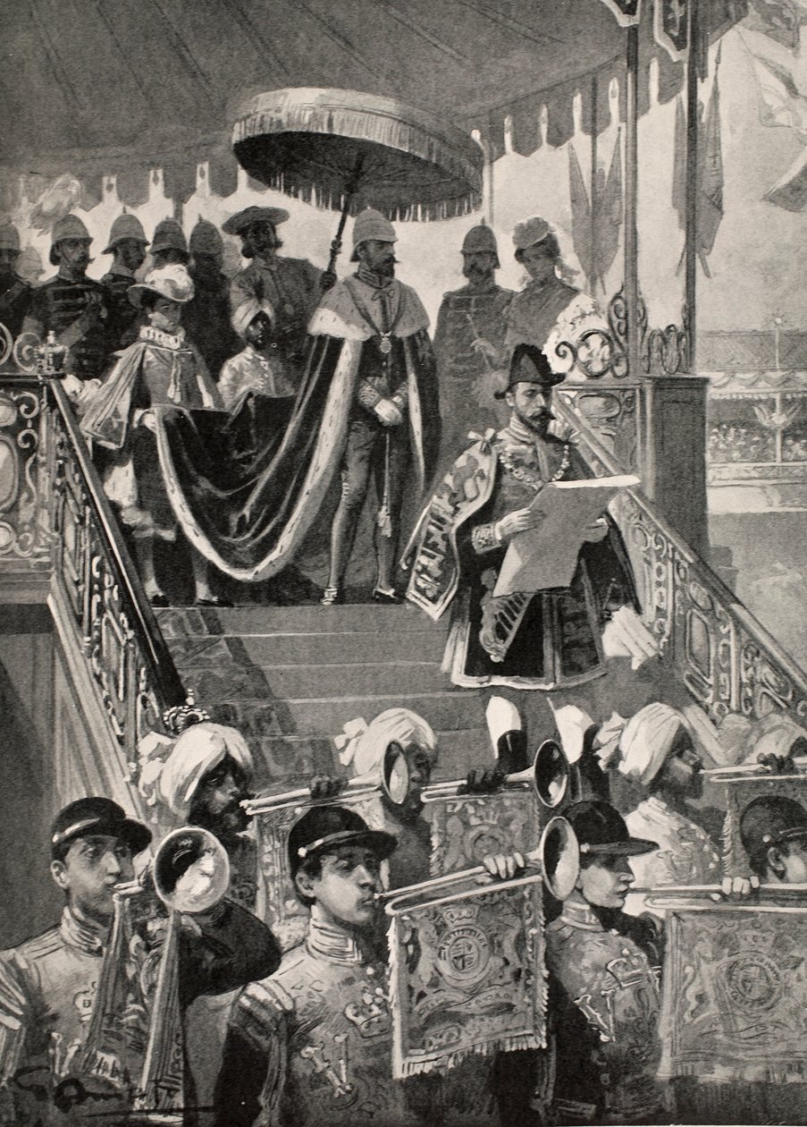 A Primeira Proclamação do Título Imperial Indiano da Coroa Britânica em Nova Deli, Ano Novo de 1877, de "The Illustrated London News", 1902 de G.S. Amato