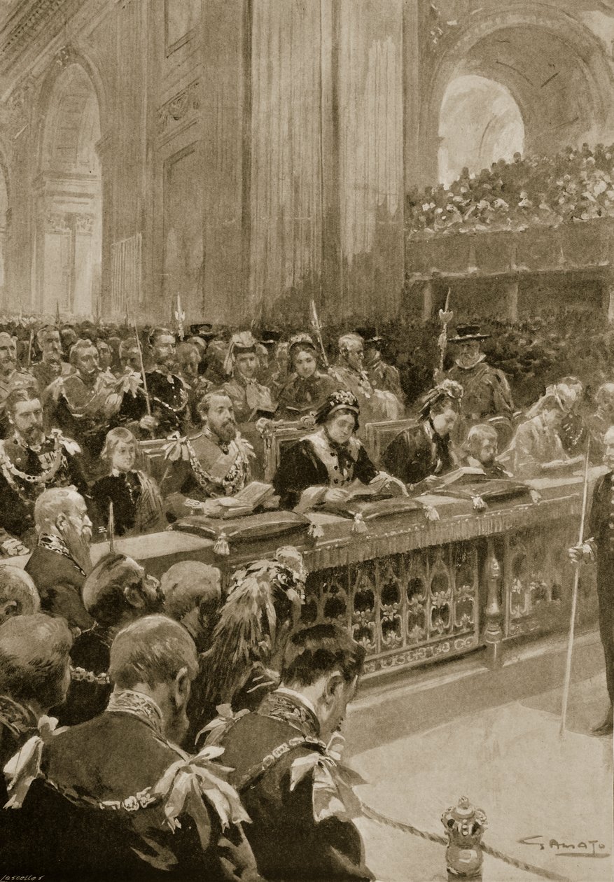 O Serviço de Ação de Graças para a Recuperação do Príncipe de Gales, Realizado na Catedral de São Paulo, em 27 de fevereiro de 1872, de "The Illustrated London News", 1901 de G.S. Amato
