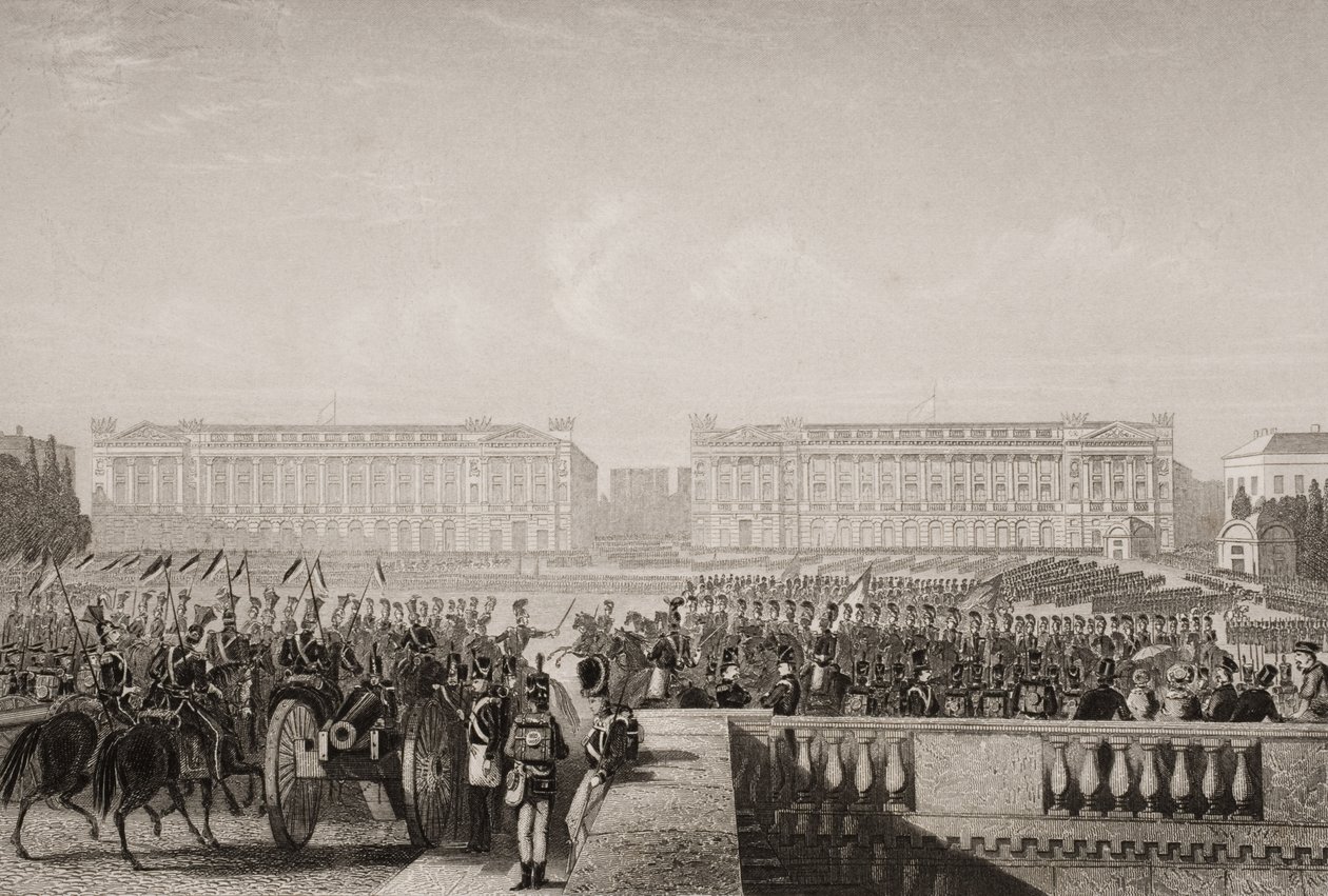 Entrada dos Aliados em Paris em 1815, ilustração de "Batalhas da Inglaterra por Mar e Terra" por Lieut. Coronel Williams de G.W. Terry