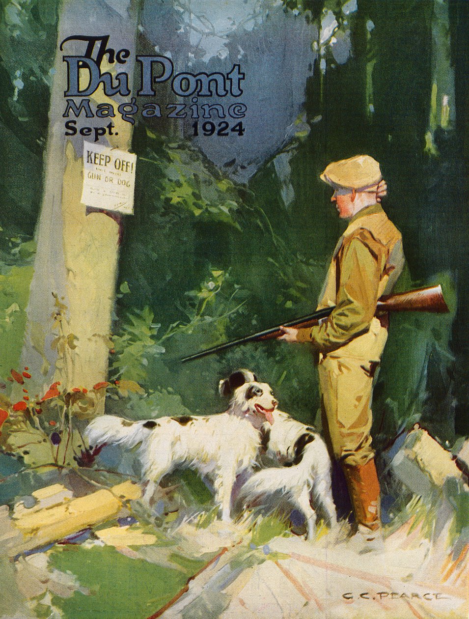 Caça propriedade postada, capa da &39;DuPont Magazine&39;, setembro de 1924 de G. C. Pearce