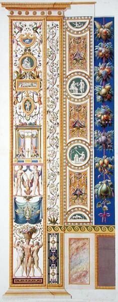 Painel do Raphael Loggia no Vaticano, de "Delle Loggie di Rafaele nel Vaticano", gravado por Giovanni Ottaviani (c.1735-1808), publicado c.1772-77 (gravação a cores) de G. and Camporesi P. Savorelli