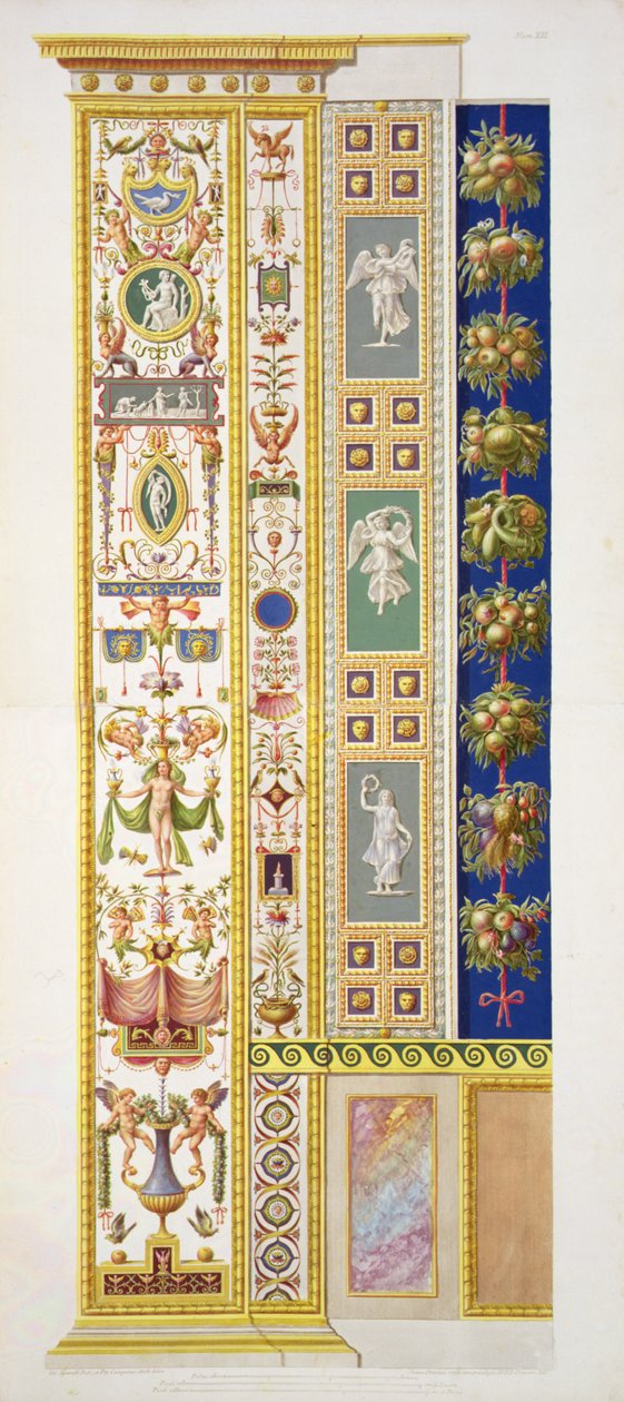 Painel do Raphael Loggia no Vaticano, de "Delle Loggie di Rafaele nel Vaticano", gravado por Giovanni Ottaviani (c.1735-1808), publicado c.1772-77 (gravação a cores) de G. and Camporesi P. Savorelli