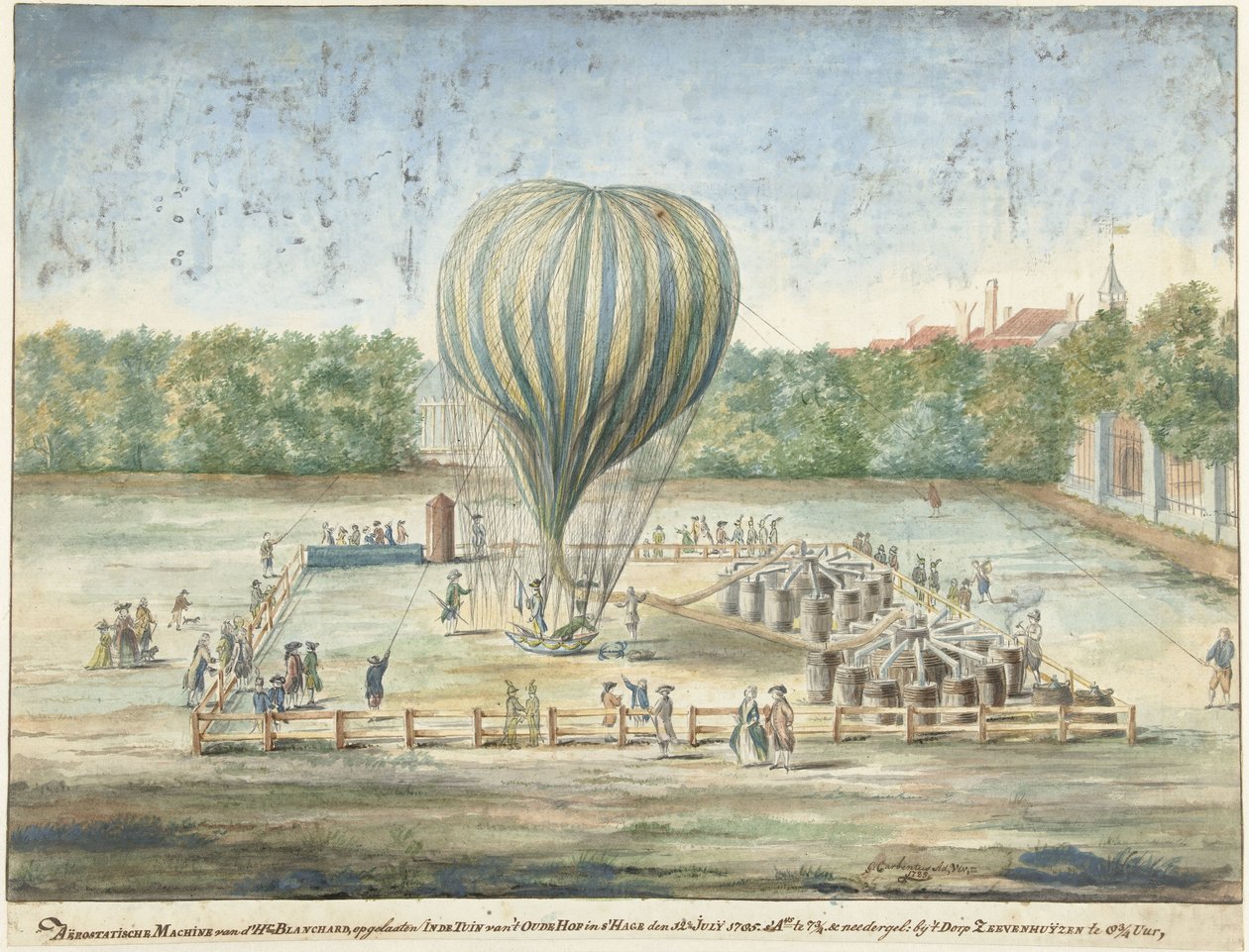 O lançamento do balão de Blanchard em Haia em 1785 de G. Carbentus (signed by artist)