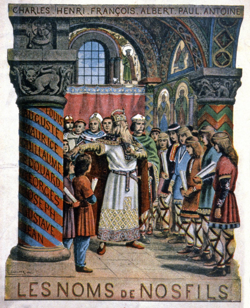 Carlos Magno e a escola, c.1900 (ilustração) de G. Dascher