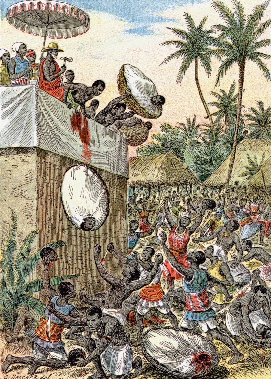 Sacrifícios humanos em África, c.1900 (ilustração) de G. Dascher