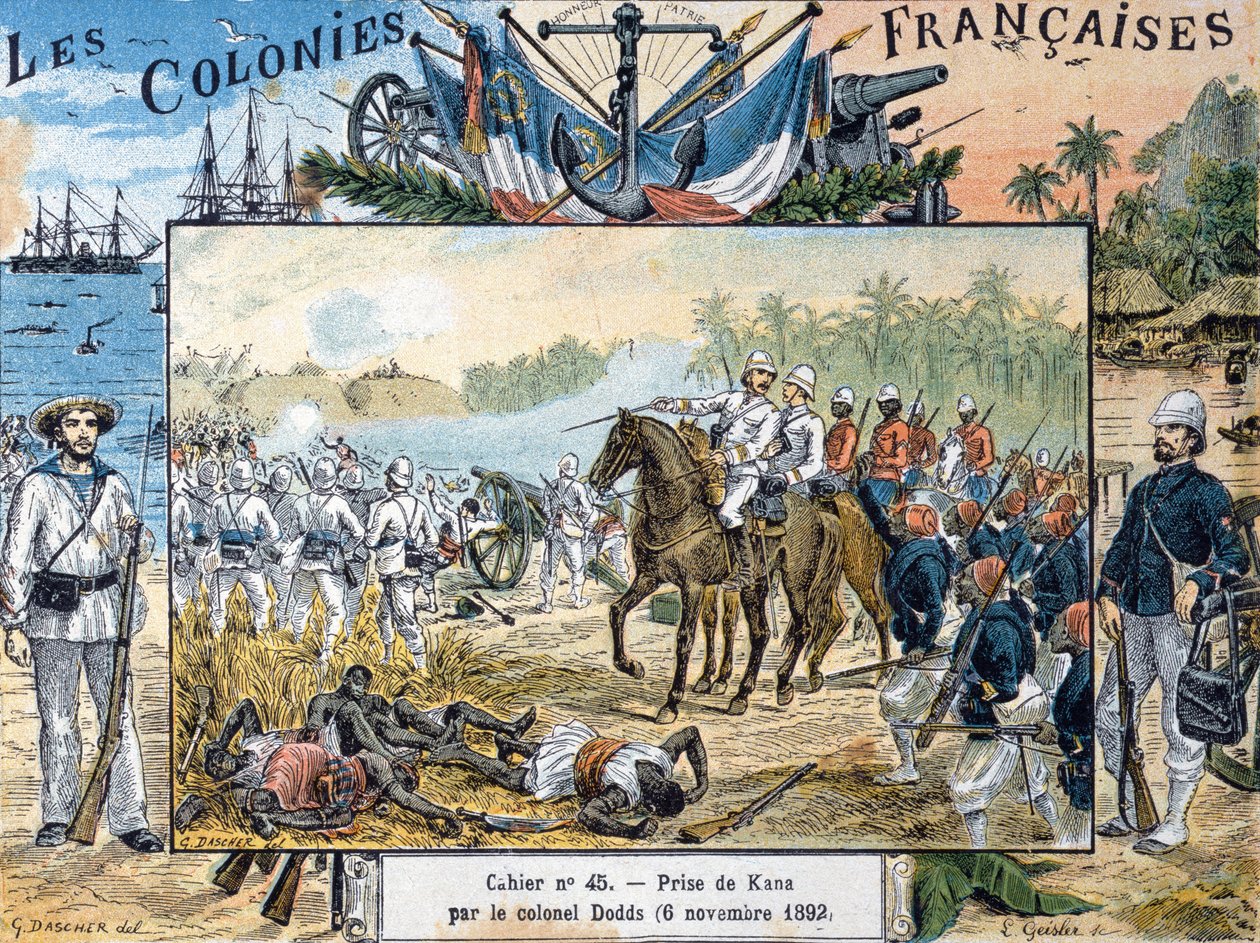O cerco de Kana pelo general Alfred-Amedee Dodds (1842-1922) 6 de novembro de 1892, gravado por L. Geisler de G. Dascher