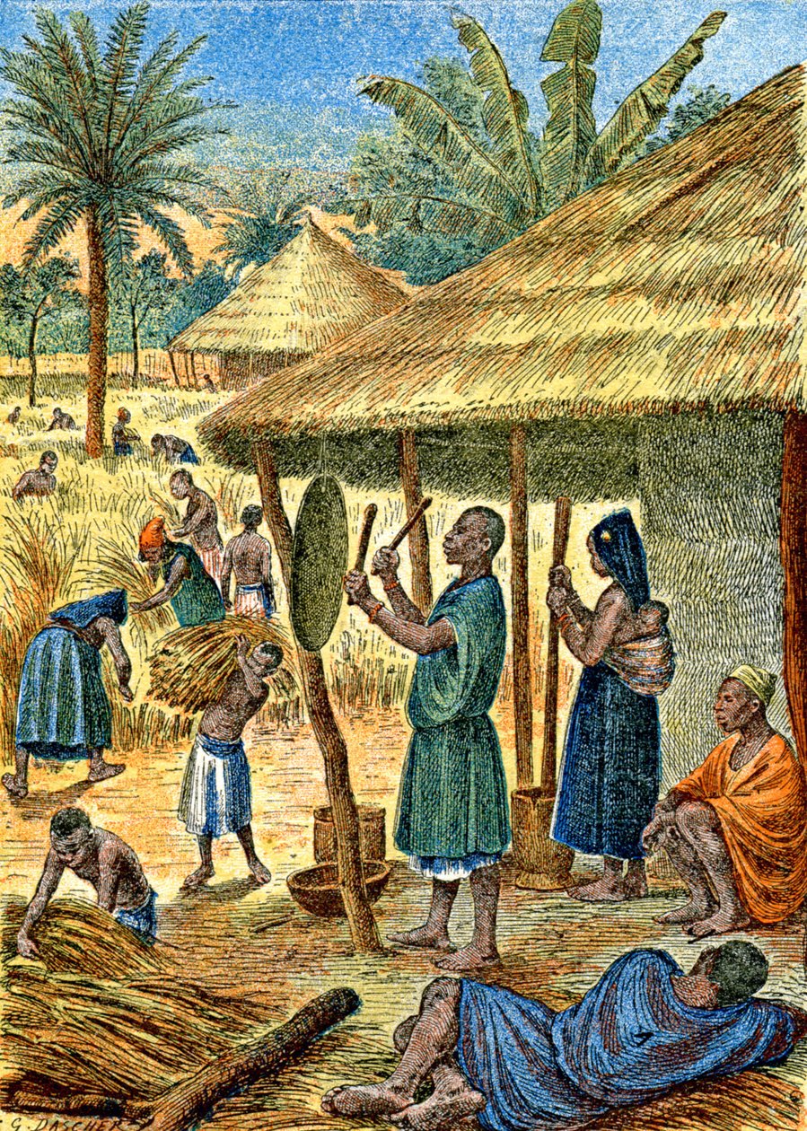 Aldeia no Sudão, c.1900-1910 (ilustração) de G. Dascher