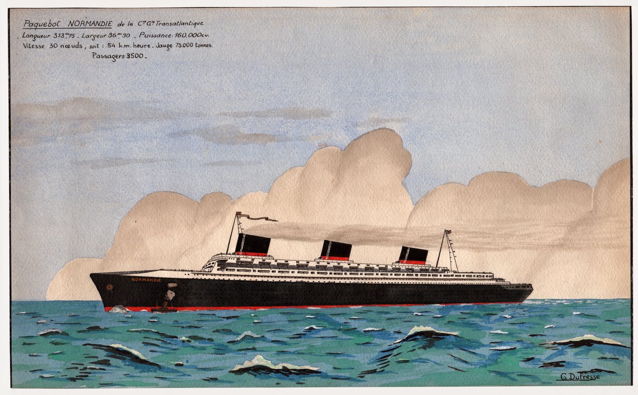 O transatlântico Normandia. c.1935 (guache) de G. Dufresse
