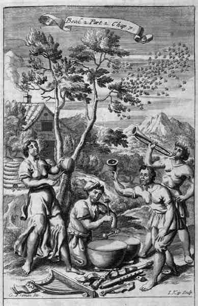 Cena Musical, ilustração do Livro 2 Parte 2 Capítulo 7 de "Os Princípios da Filosofia" de Anthony Le Grand, gravado por Johannes Kip (1652/53-1722) de G Freman