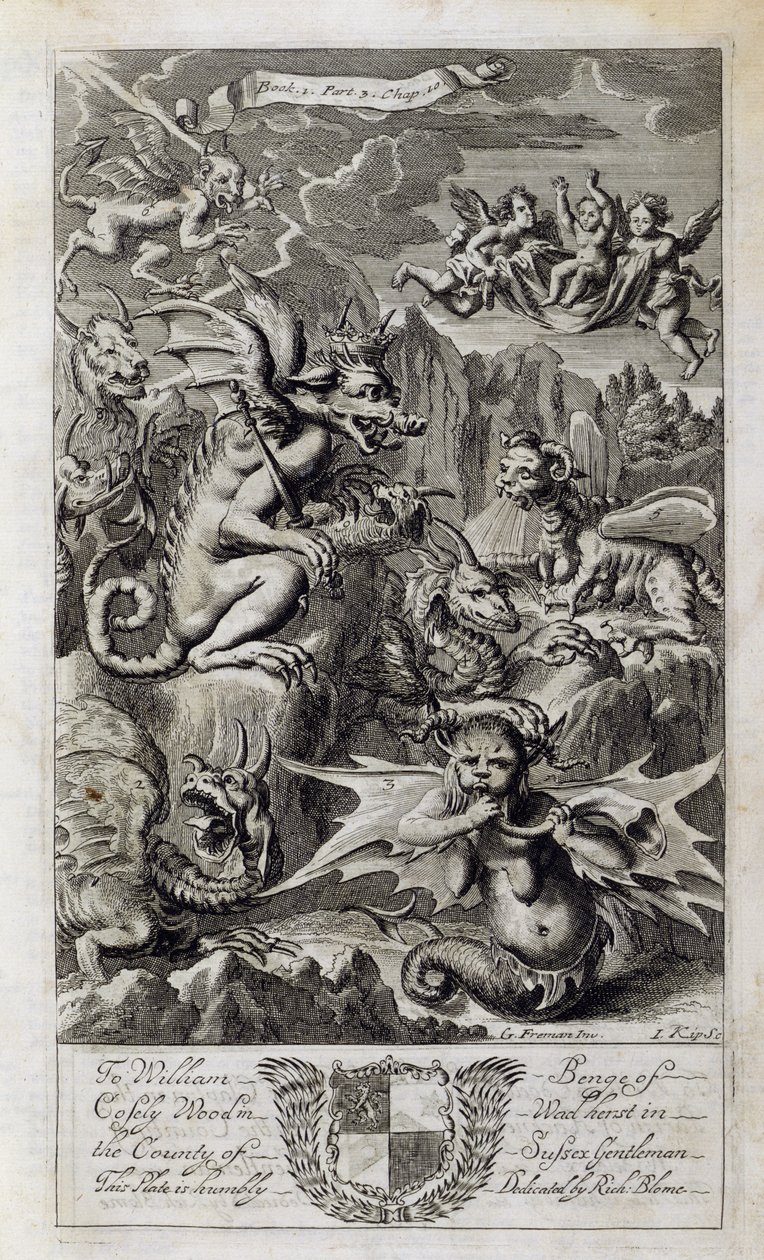 Cena do Inferno, ilustração do Livro 1 Parte 3 Capítulo 10 de &39;Os Princípios da Filosofia&39; de Anthony Le Grand, gravado por Johannes Kip (16523-1722) 1694 de G Freman