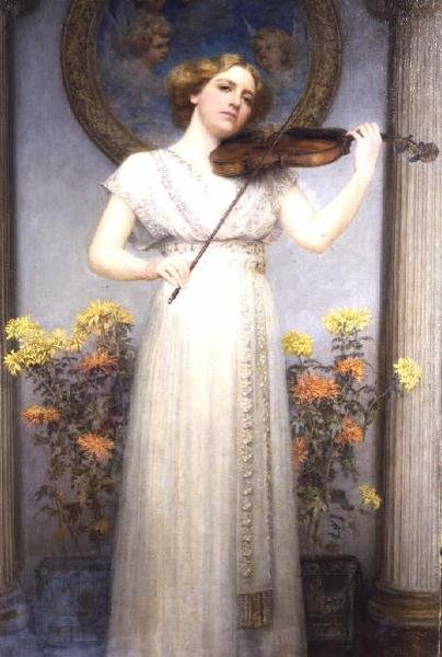 Estudo do Retrato (Senhora tocando violino) de G. Grenville Manton