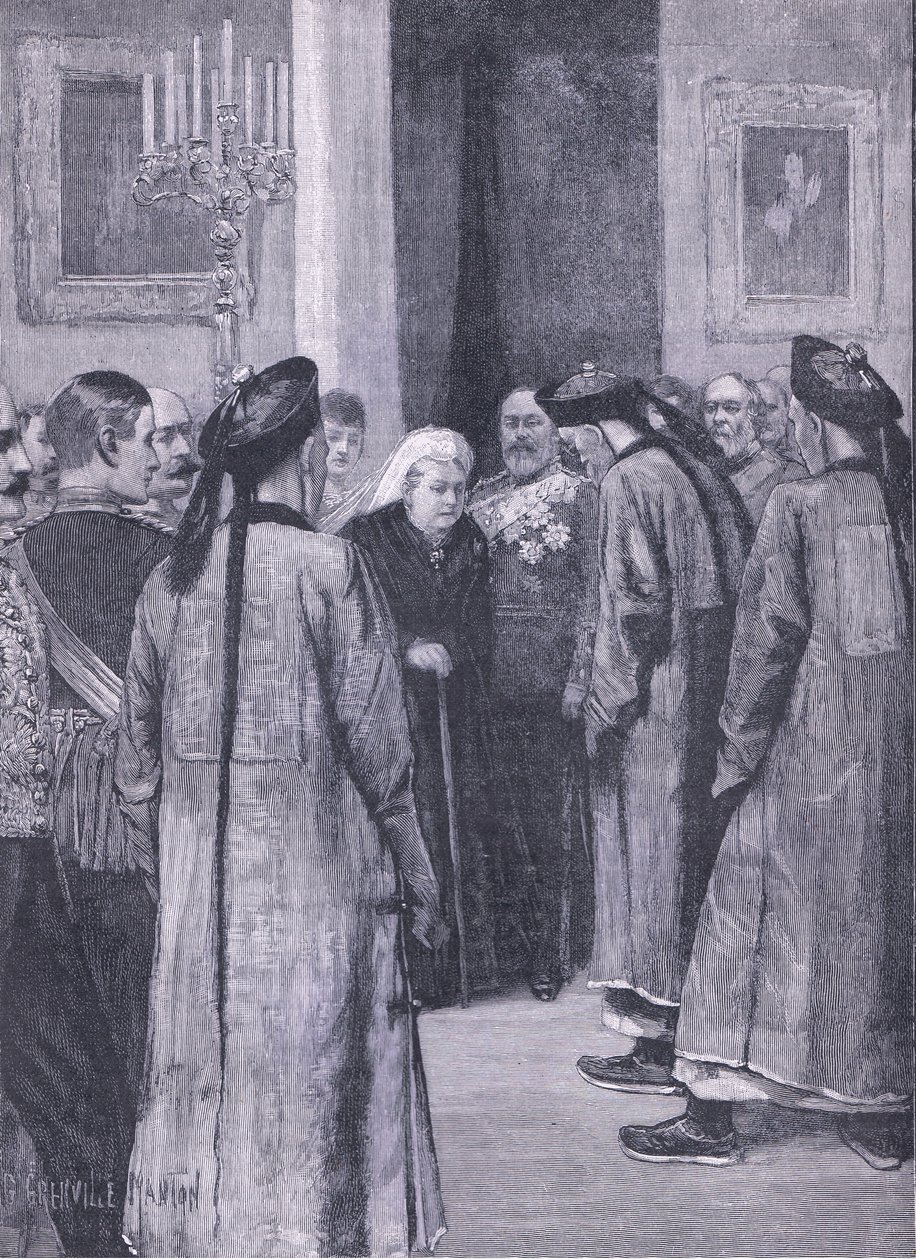 Visita de Li Hung-Chang à Rainha de Osborne, ilustração da História deCassells of England, de 1900 de G. Grenville Manton