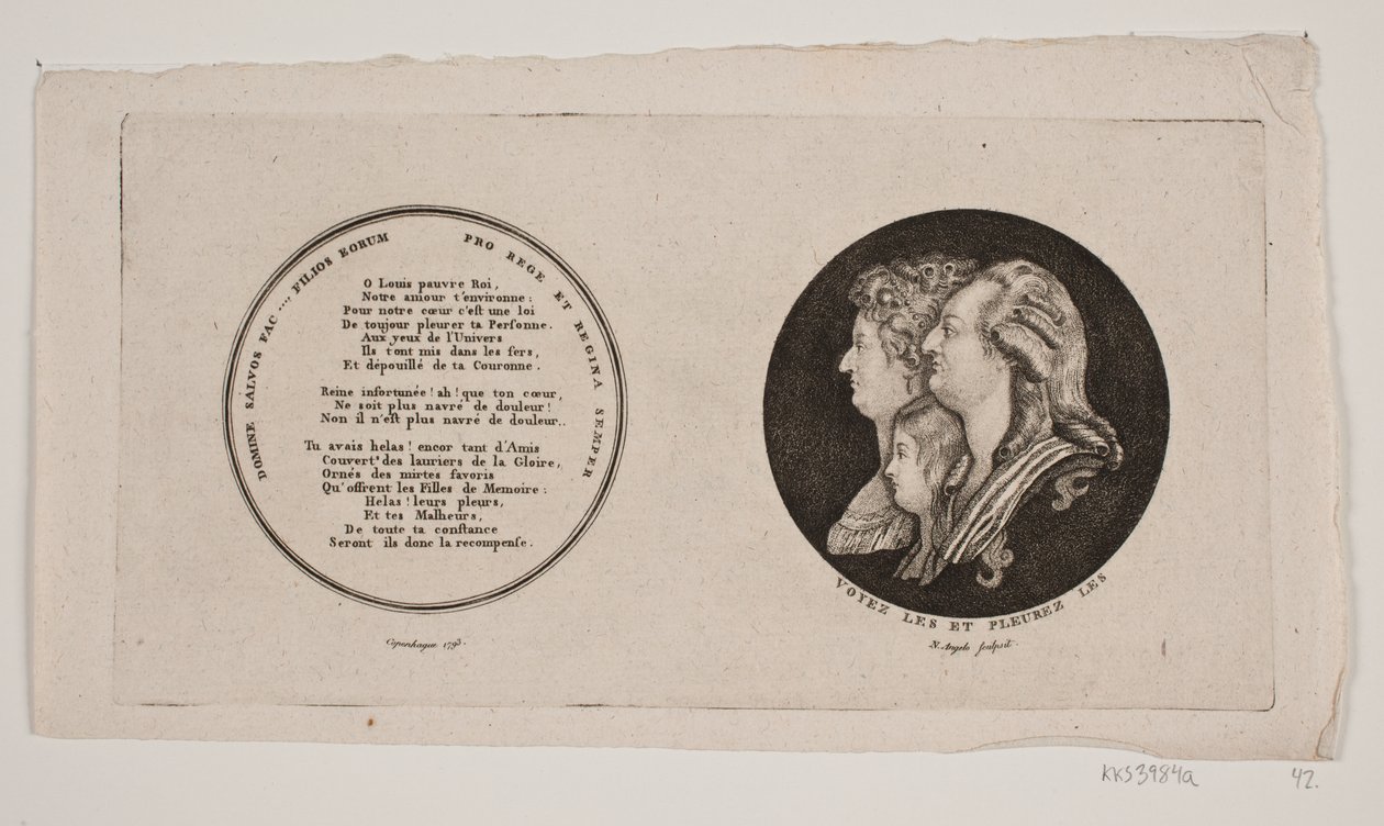 Medalhão com retratos de Luís XVI, sua rainha e filho de G. N. Angelo