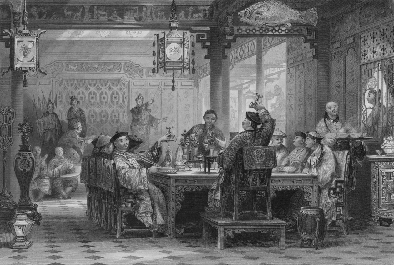 Jantar em uma casa de mandarim, 1843 de G. Paterson