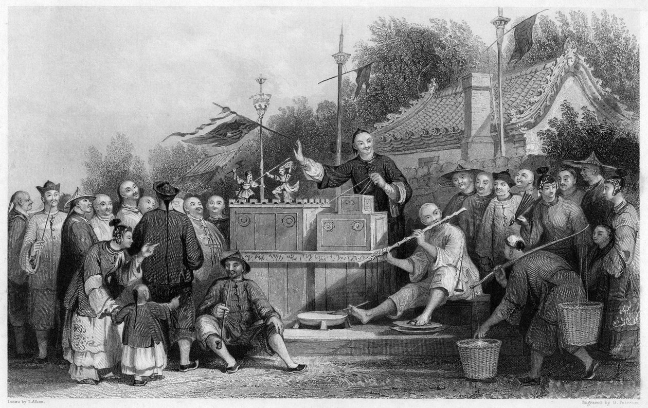 Raree show em Lin-sin-choo, China, c1843. de G. Paterson