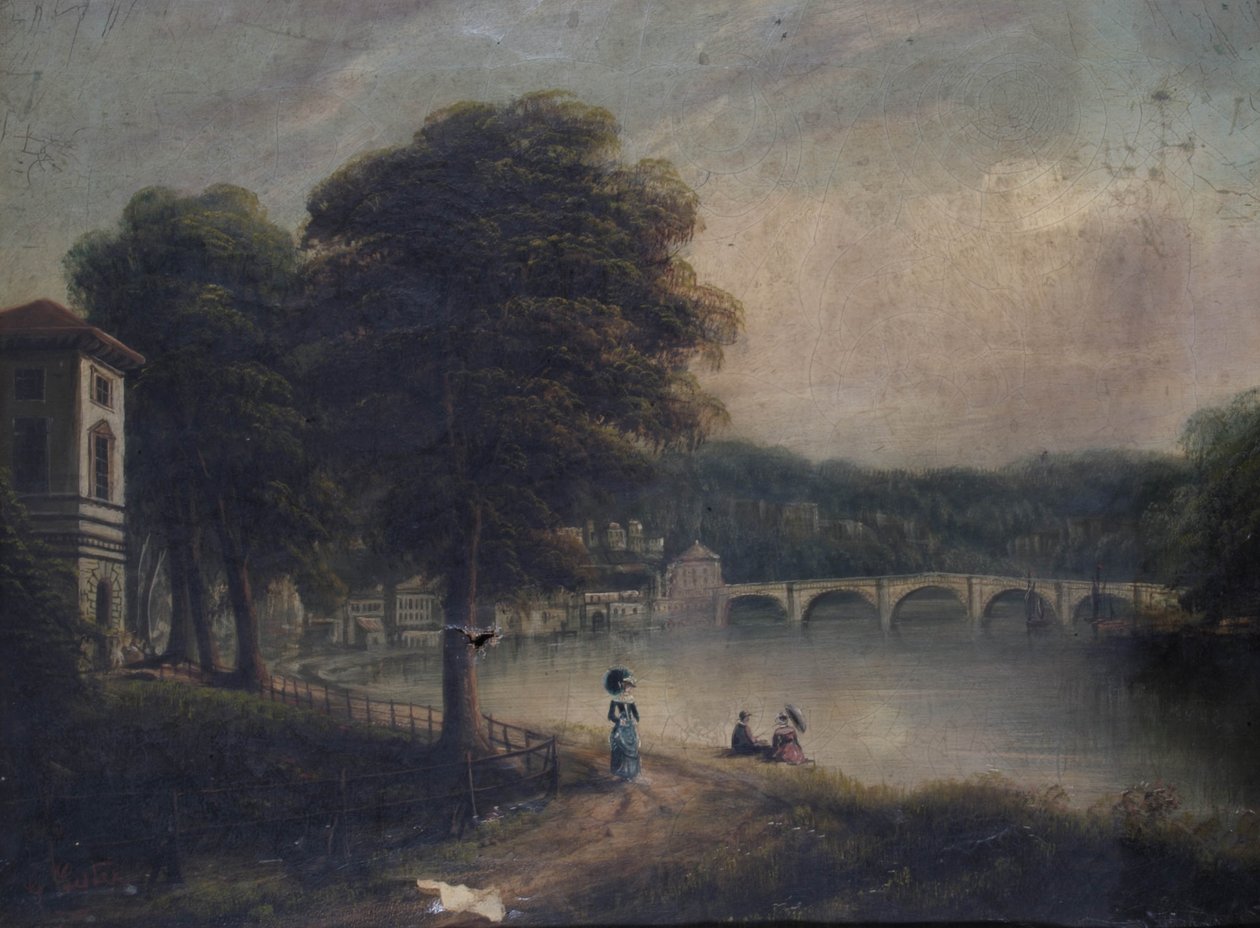 Asgill House por Cholmondeley Walk, Richmond, Surrey, olhando em direção a Richmond Bridge de G. Suter