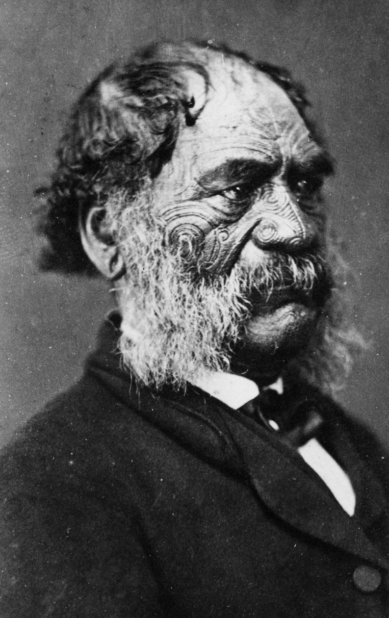Hori Kingi Te Anaua, Líder da Tribo Ngati Ruaka, c.1860 de G. W. Bishop