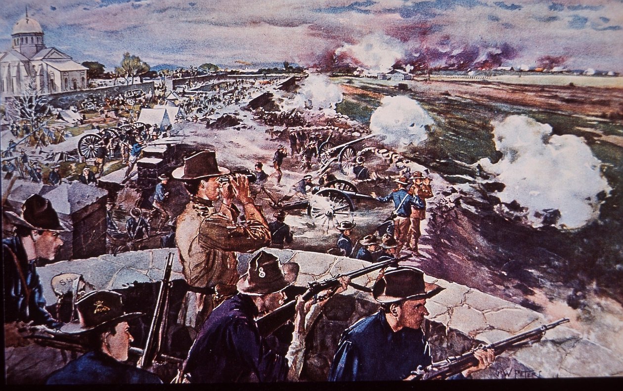 Guerra hispano-americana 1898, artilharia americana em ação nas Filipinas (aquarela sobre papel) de G. W. Peters