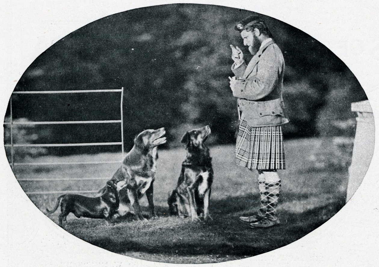 Sr. Francis Clark, The Queens Gillie, com três de seus cães favoritos, c1899, 1901 de G. W. Wilson and Company