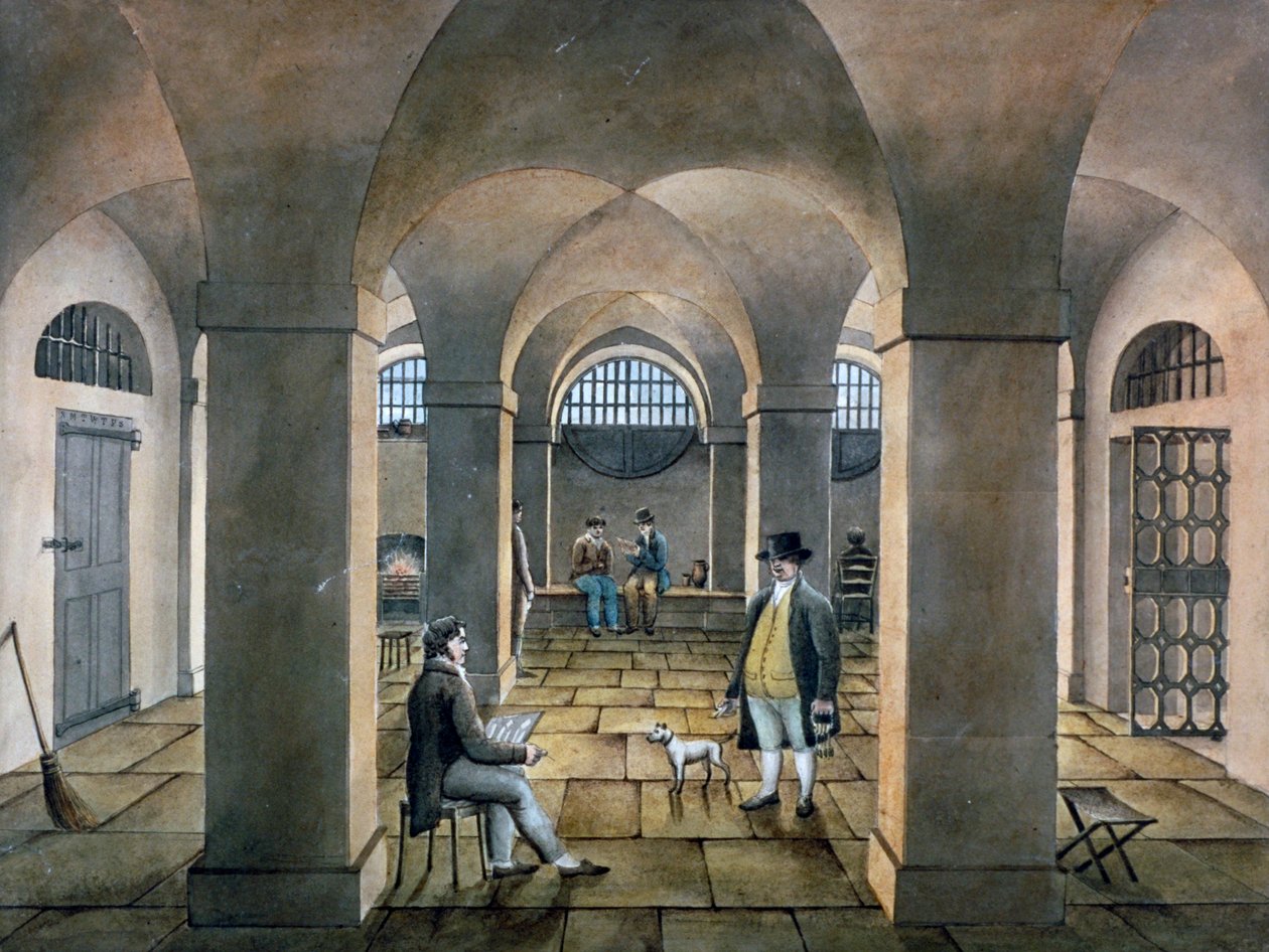 Vista interior na Prisão Horsemonger Lane, Union Road, Southwark, Londres, c1826 de G Yates