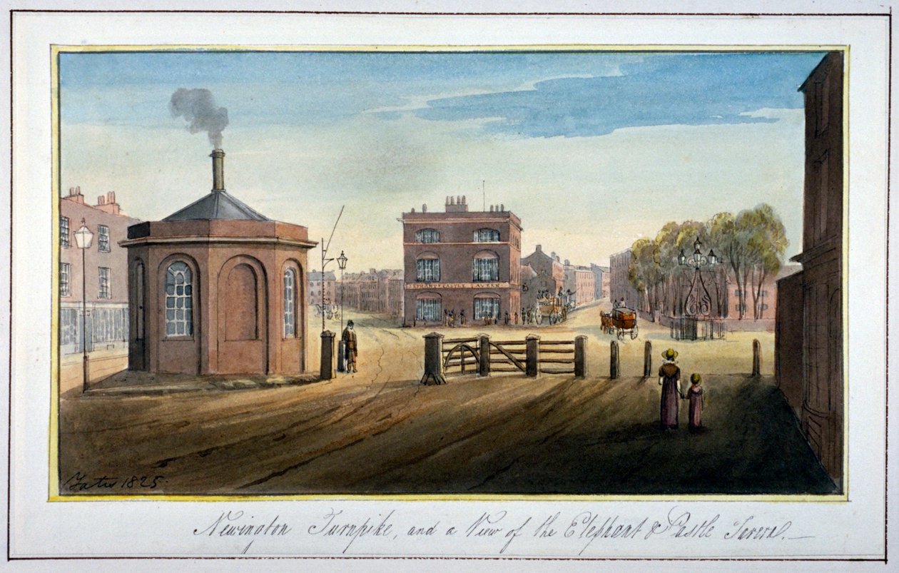 Newington Turnpike em Newington Causeway, Southwark, Londres, 1825 de G Yates