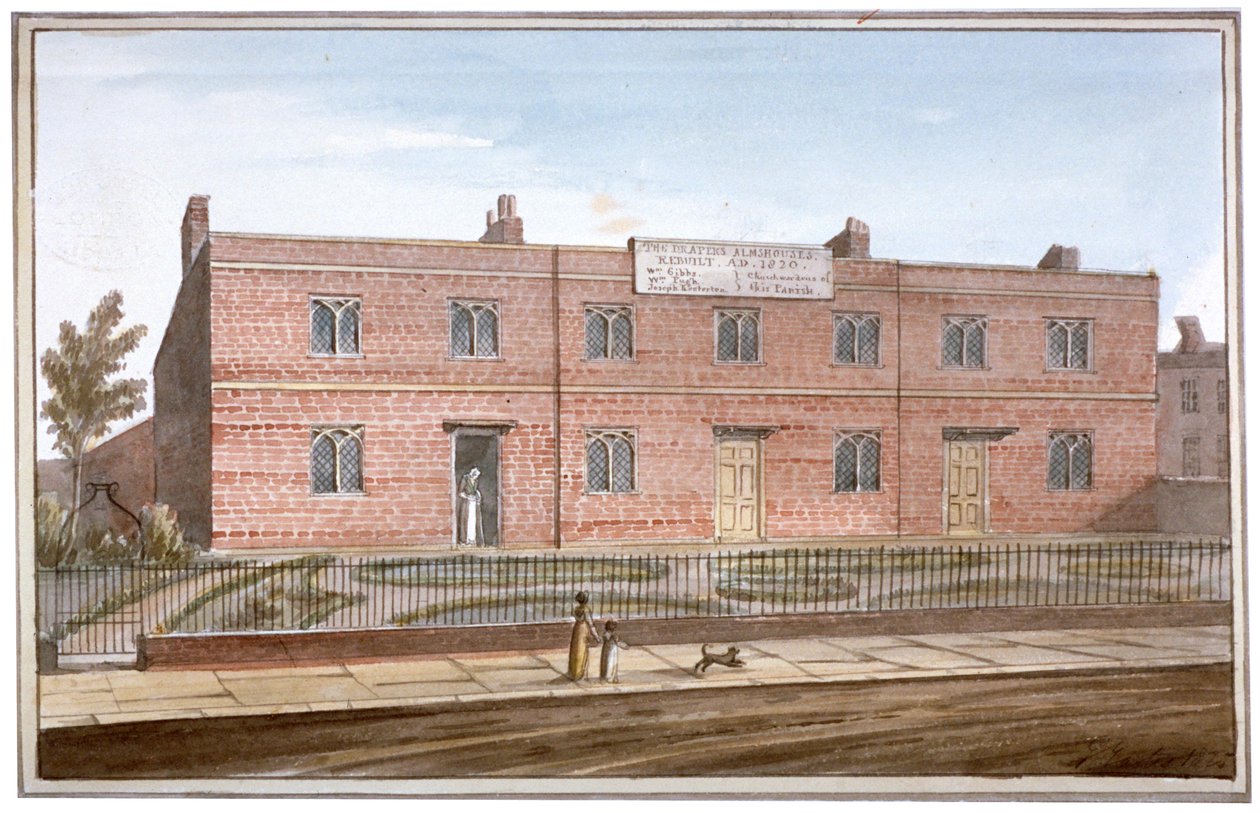 Vista dos Almshouses dos Drapers em St George