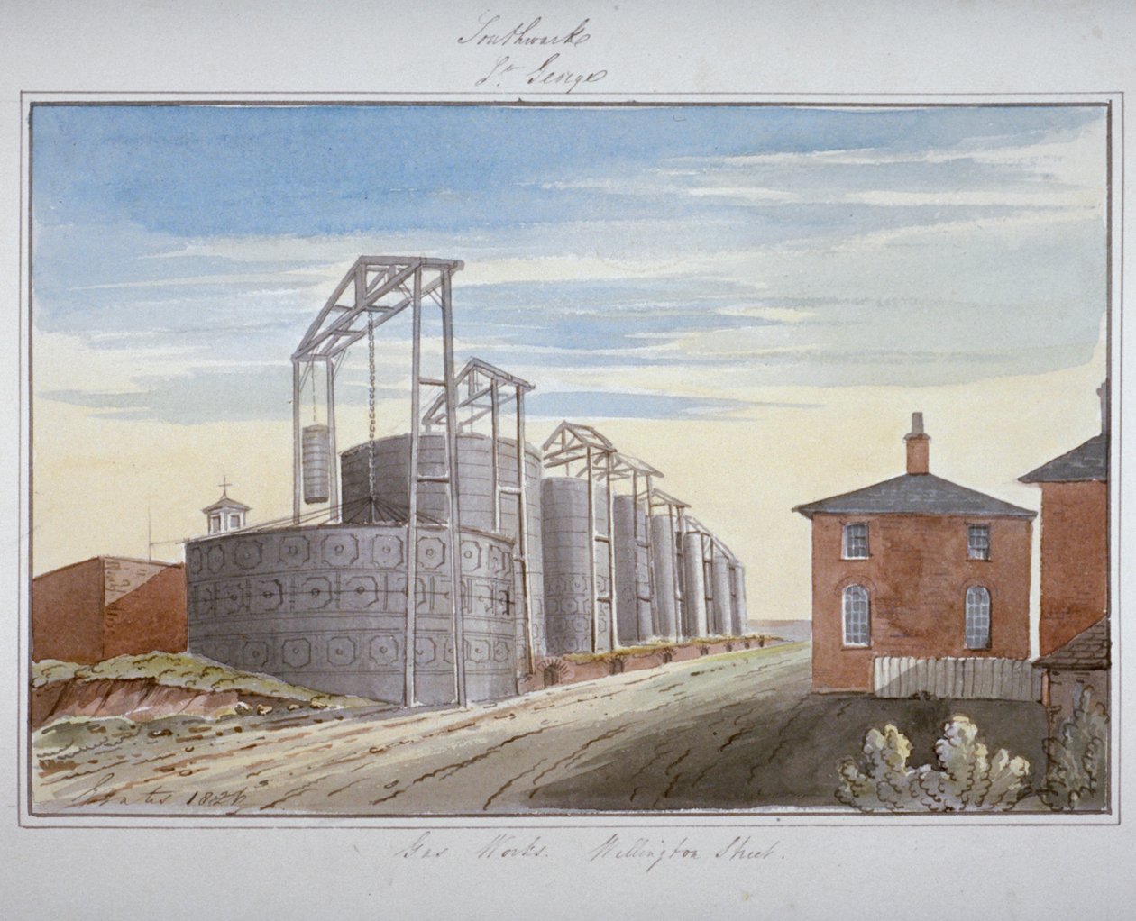 Vista das obras de gás em Pocock Street, Southwark, Londres, 1826 de G Yates