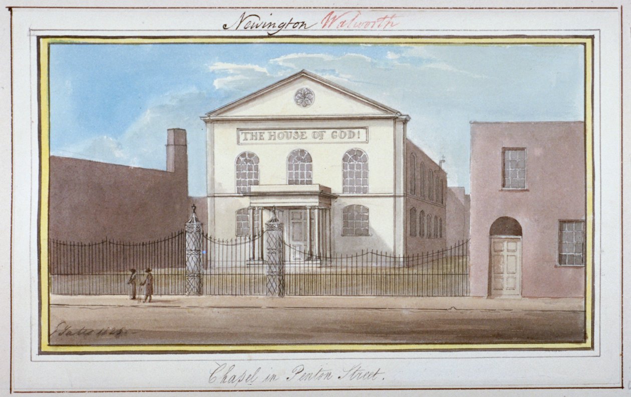 Vista da capela em Penton Street, Southwark, Londres, 1825 de G Yates
