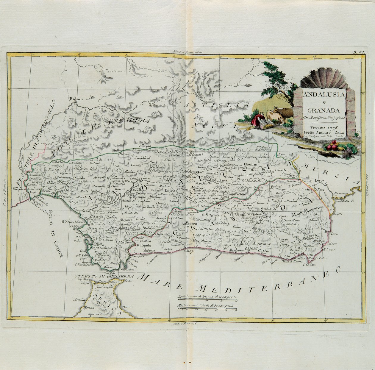 Andaluzia e Granada, gravura de G. Zuliani tirada de Tome I do Atlas mais novo publicado em Veneza em 1776 por Antonio Zatta, Private Collection de G. Zuliani