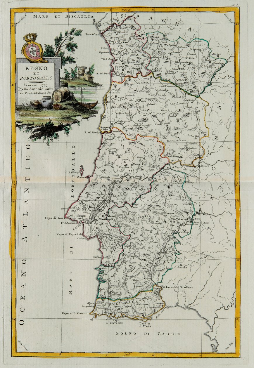 Reino de Portugal, gravura de G. Zuliani tirada de Tomé do Novo Atlas publicada em Veneza em 1776 por Antonio Zatta, Coleção Particular de G. Zuliani