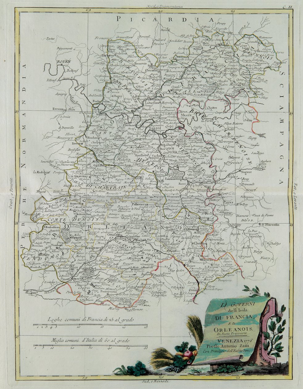Os Governos da Ile de France e Orleans, gravada por G. Zuliani, tirada de Tome I do Atlas mais Novo publicado em Veneza em 1776 por Antonio Zatta, Coleção Particular de G. Zuliani