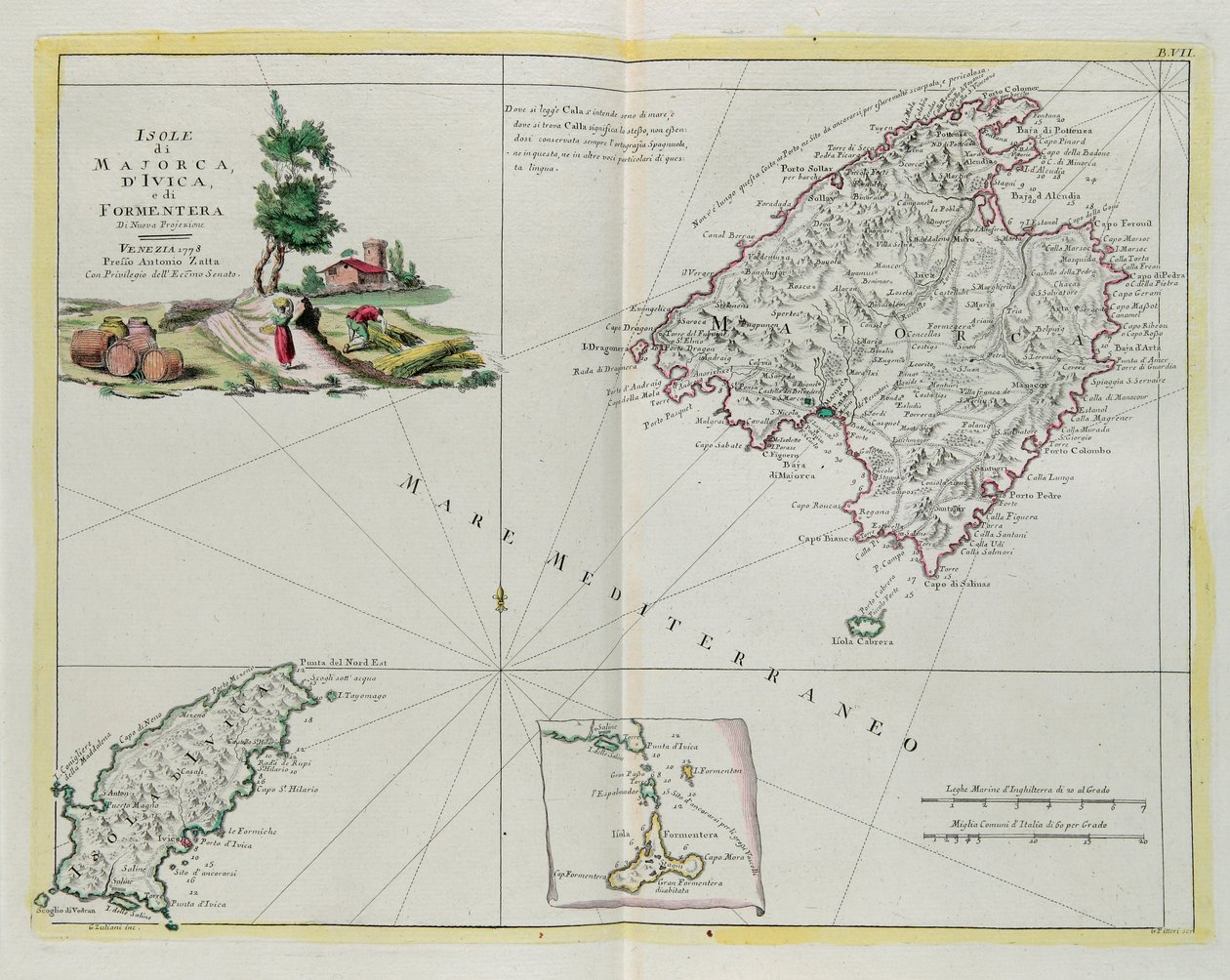 As Ilhas de Maiorca, Ivica e Formentera, gravura de G. Zuliani tirada de Tomé I do "Atlas Mais Novo" publicado em Veneza em 1778 por Antonio Zatta, Coleção Particular de G. Zuliani
