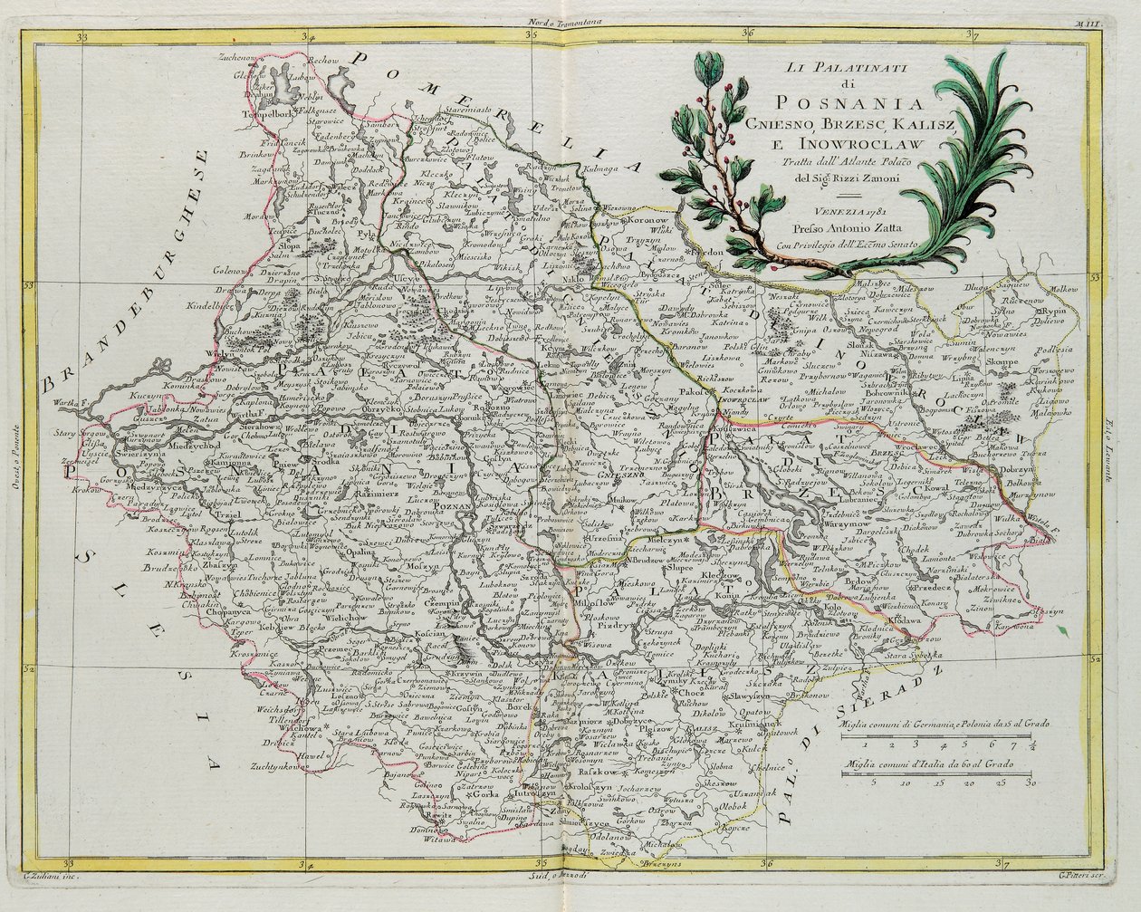 Os Palatinos de Posnania, Gniesno, Brzesc, Kalisz e Inovroclav, gravura de G. Zuliani tirada de Tomé III do "Novo Atlas" publicado em Veneza em 1781 por Antonio Zatta, Coleção Particular de G. Zuliani