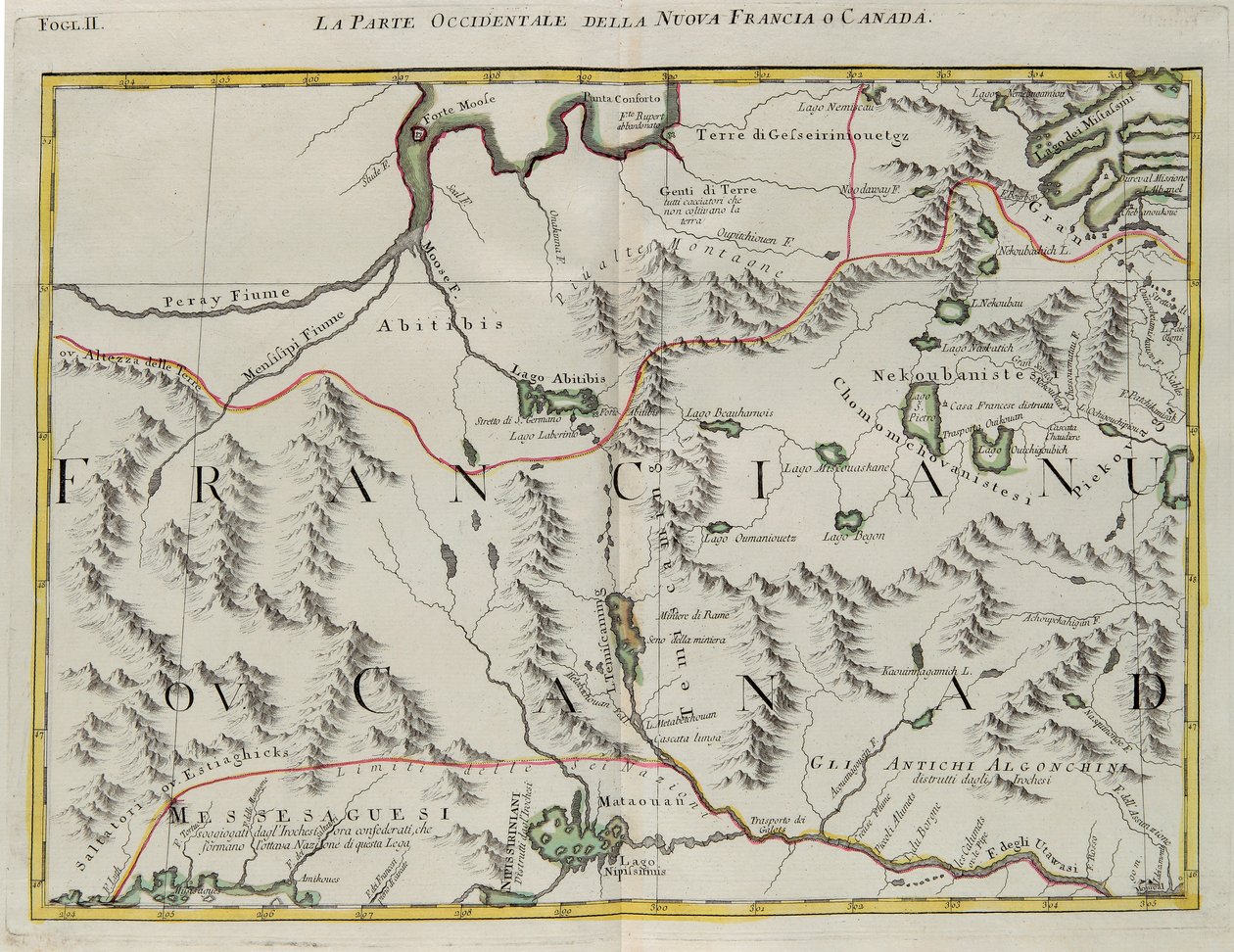 A parte ocidental da Nova França ou Canadá, gravura de G. Zuliani tirada de Tome I do "Atlas Mais Novo" publicado em Veneza em 1778 por Antonio Zatta, Coleção Particular de G. Zuliani