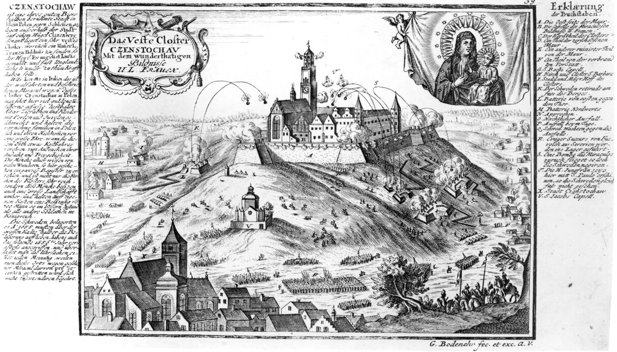 O mosteiro de Jasna Gora, Czestochowa, sob cerco das forças suecas em 1655 de Gabriel Bodenehr