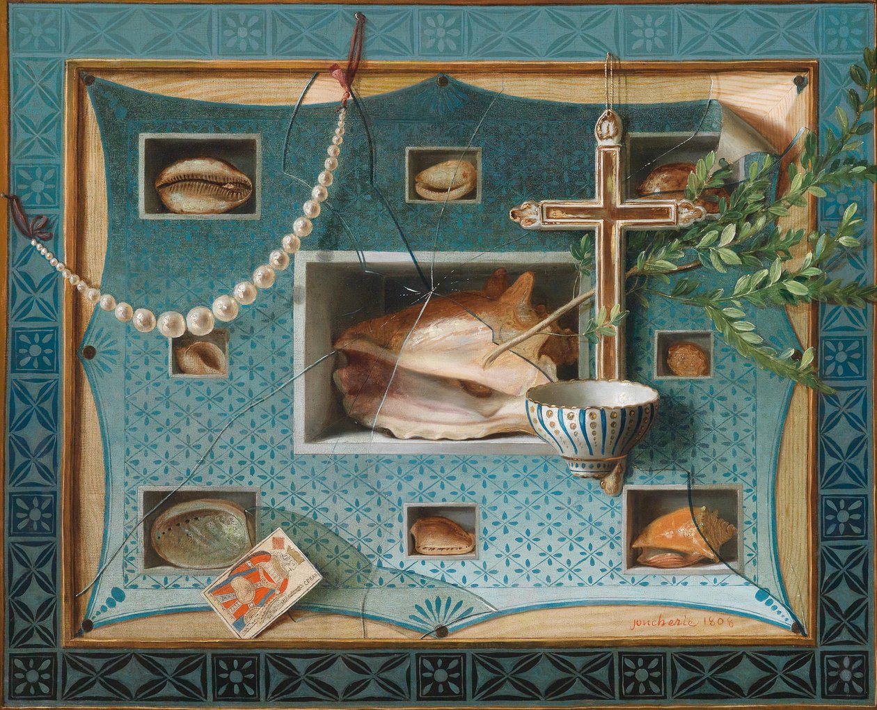 Trompe l&39;oeil vida ainda com objetos Kunstkammer de Gabriel Germain Joncherie